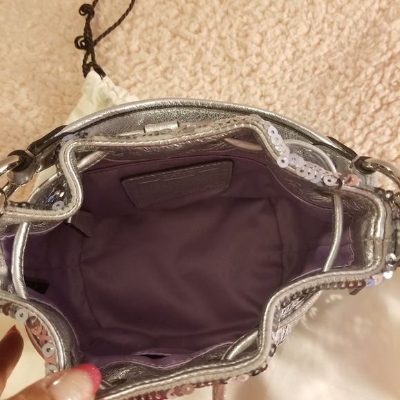 Rare Silver Sequin Coach Mini Bucket Purse - Picture 5 of 10